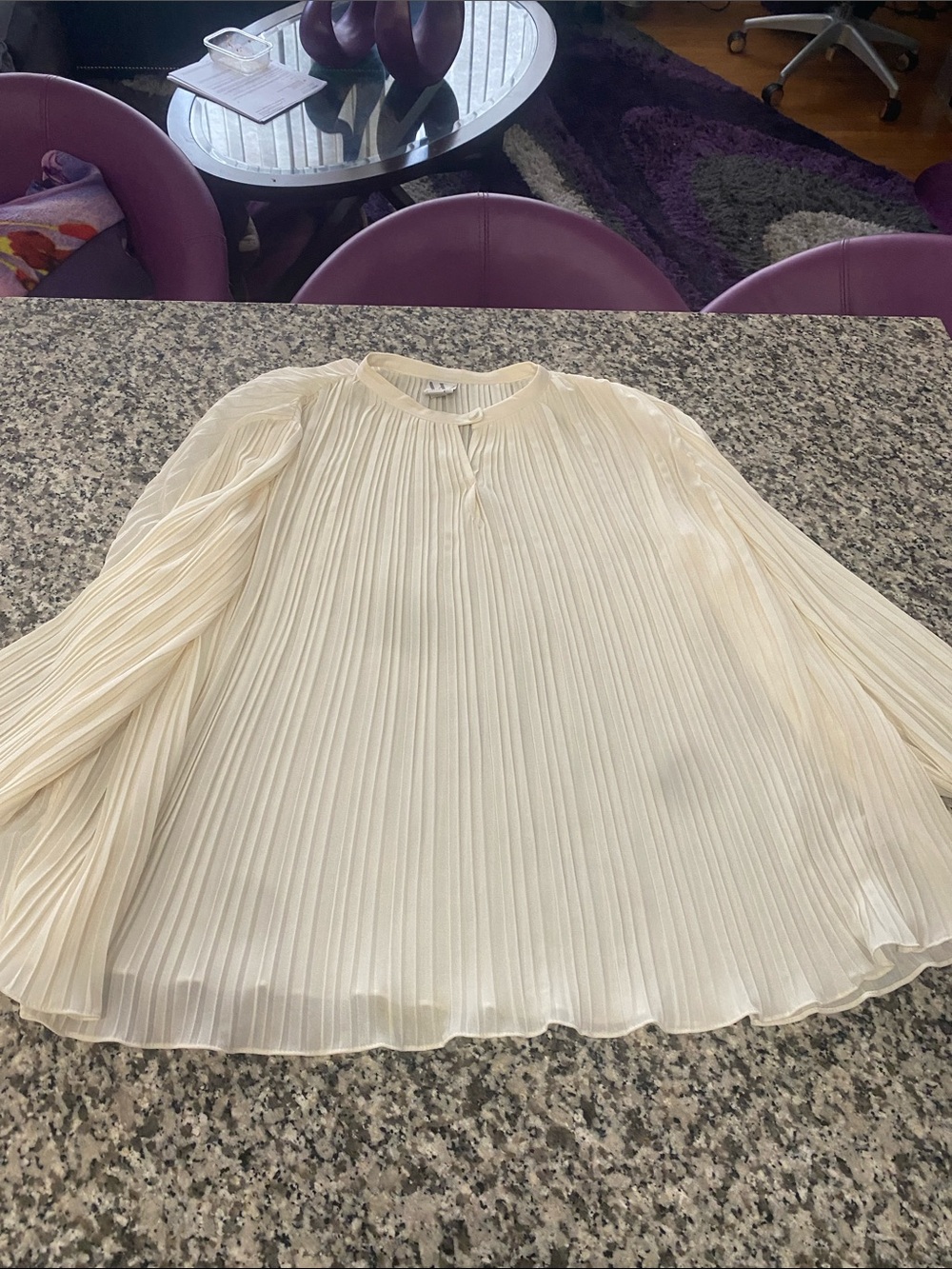 Worthington Cream Pleated Long-Sleeve Blouse